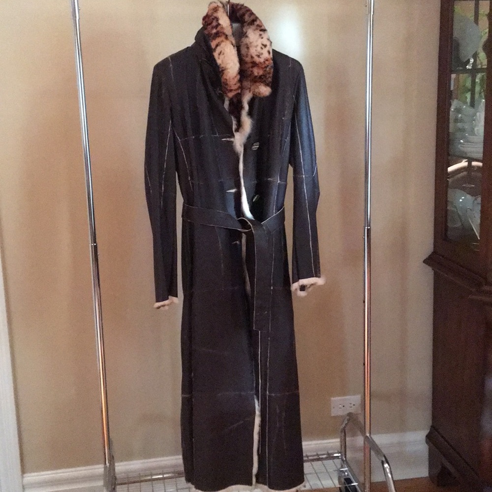 Italian Leather Coat with Cheetah Print Interior